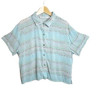 Vintage Sheer Dot Pattern Boxy Fit Button Up Top